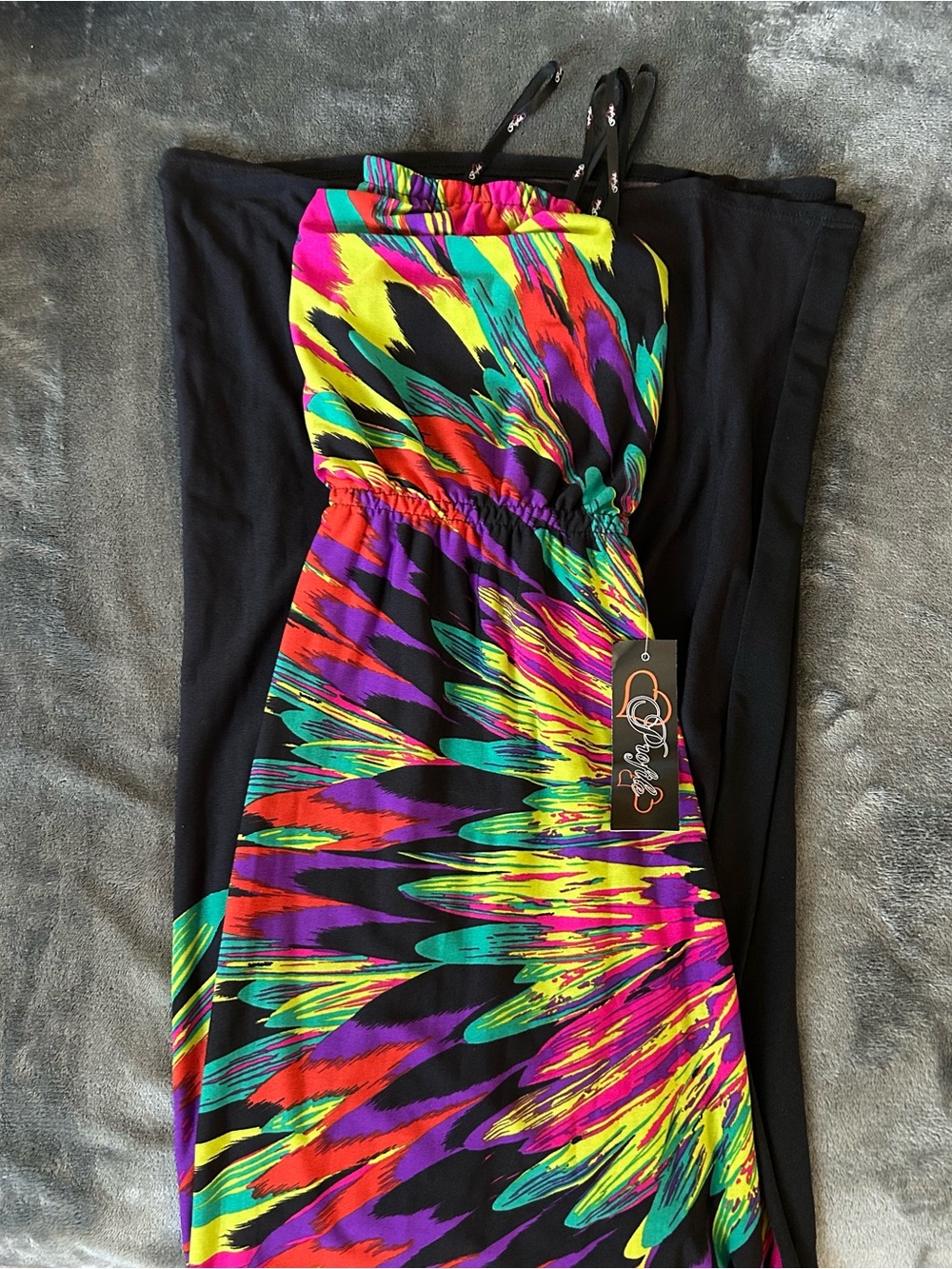 Strapless Multicolor Feather-like Print Summer Dress